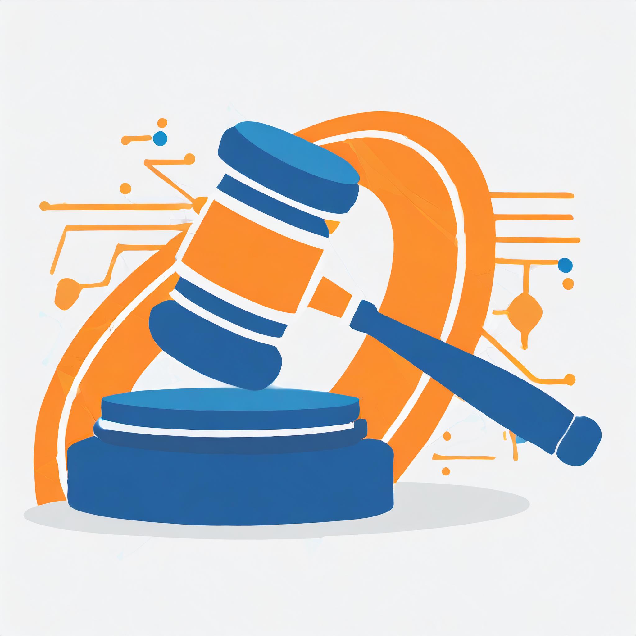 Firefly illustrate and abstract representation of data governance, gavel. minimal, icon, strong colo